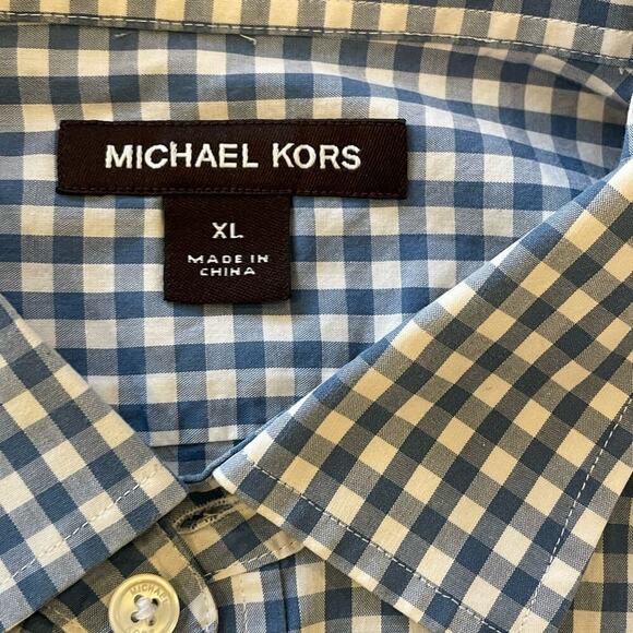 Michael Kors Blue Check Button Down Shirt XL - Picture 6 of 8